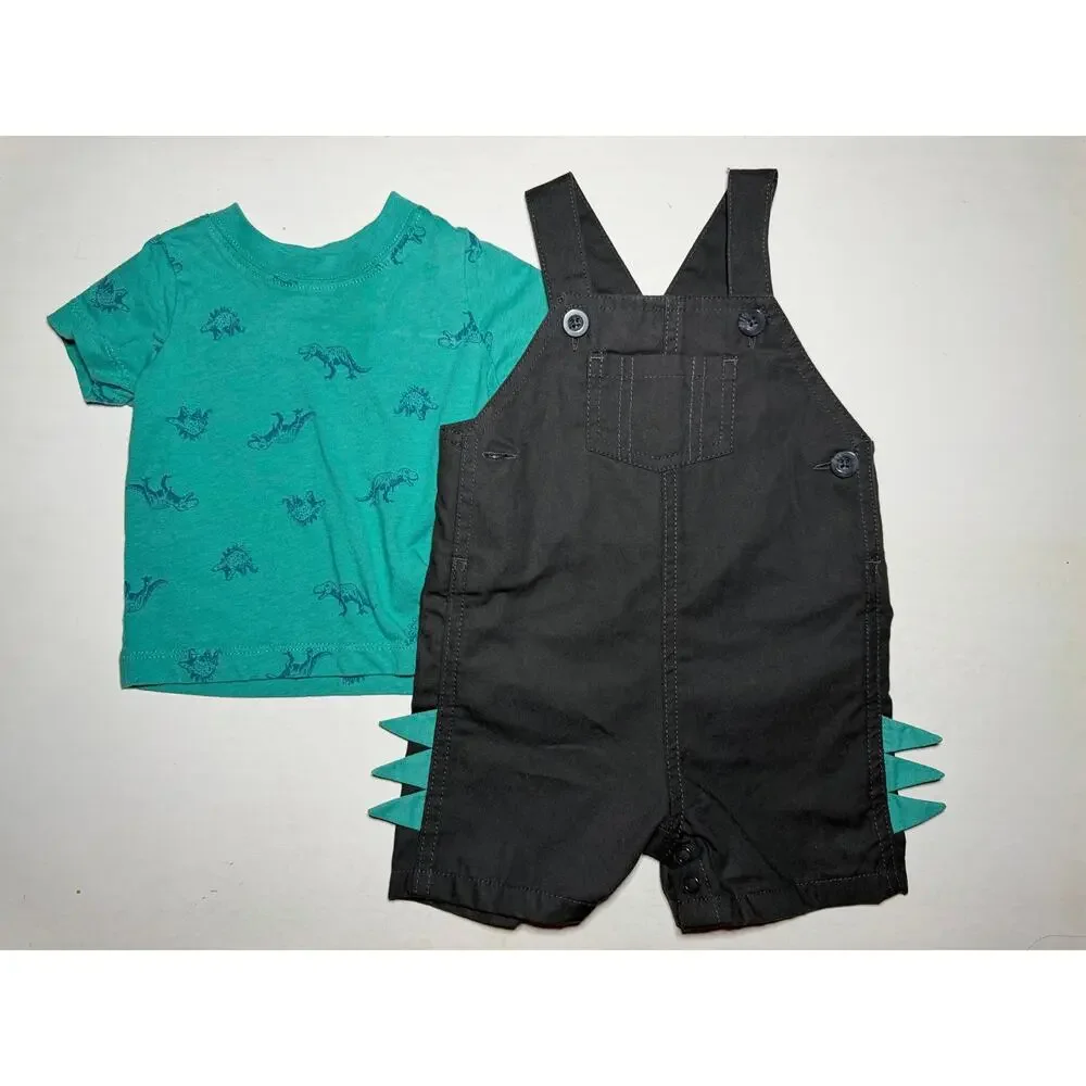 Baby Boy 6M Summer Outfit Lot Carter’s OshKosh Overalls Romper Dinosaur